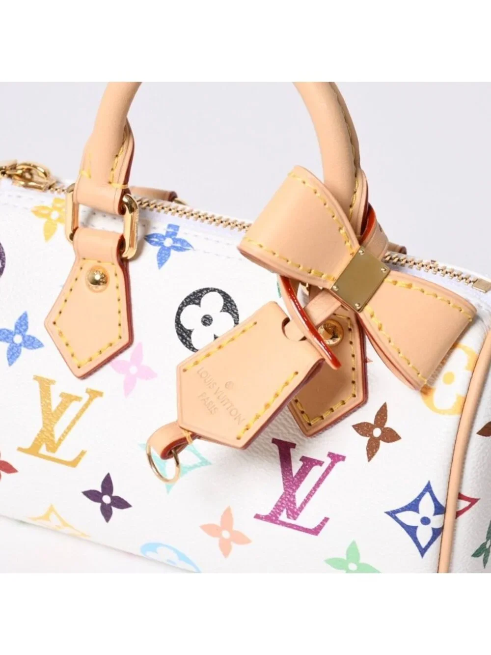 Louis Vuitton Nano Speedy Handbag Monogram Multicolor White Takashi Murakami